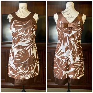 Signature by Robbie Bee Tropical Sheer Polyester Satin Trim Dress 6P Brwn/White